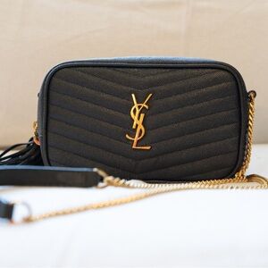 Yves Saint Laurent (YSL)- Grained Leather Mini Lou Camera Bag.
